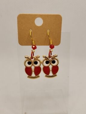 Red Owl Earrings
